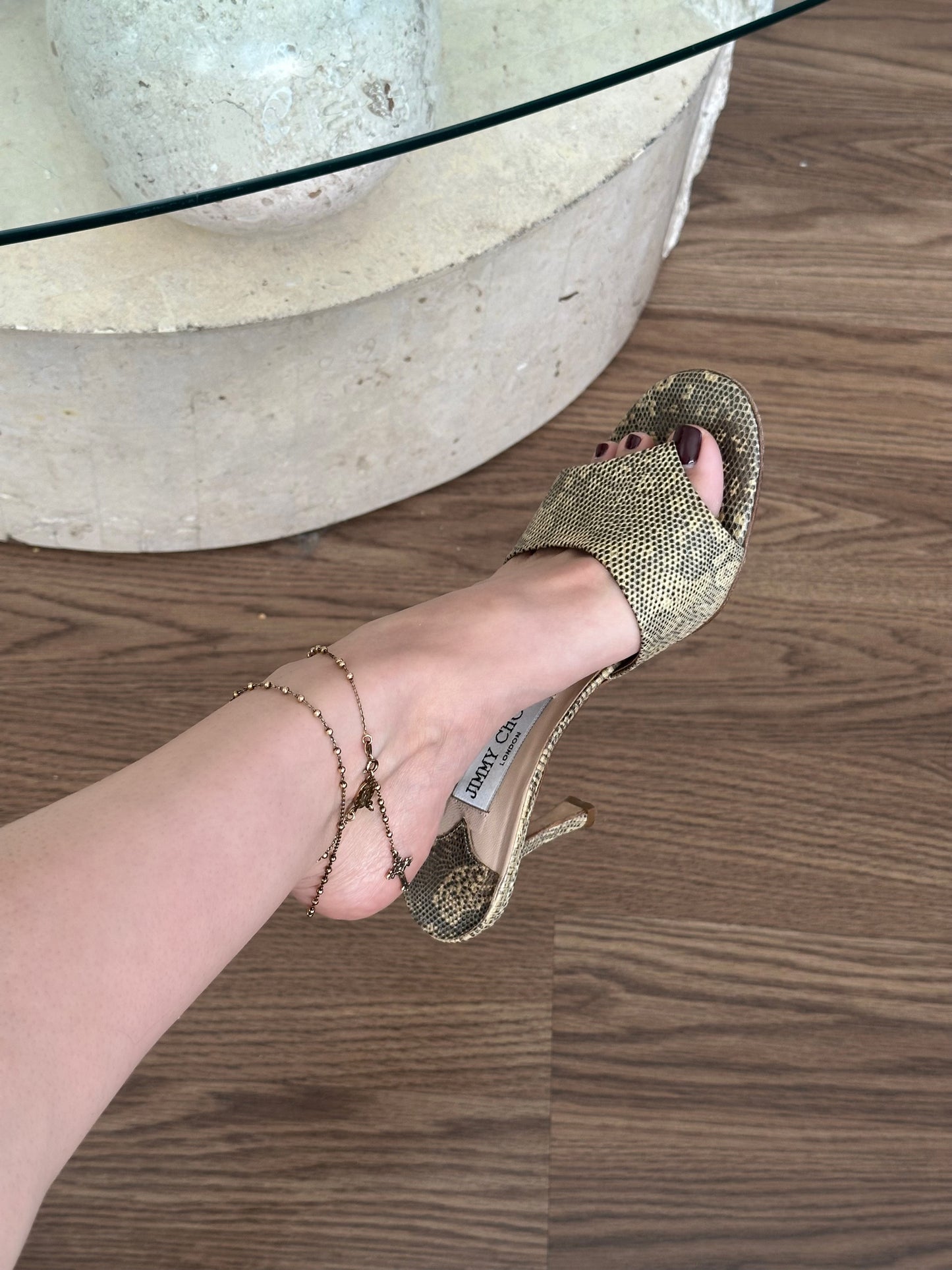 Jimmy Choo Lizard Sandal Mule (37.5)