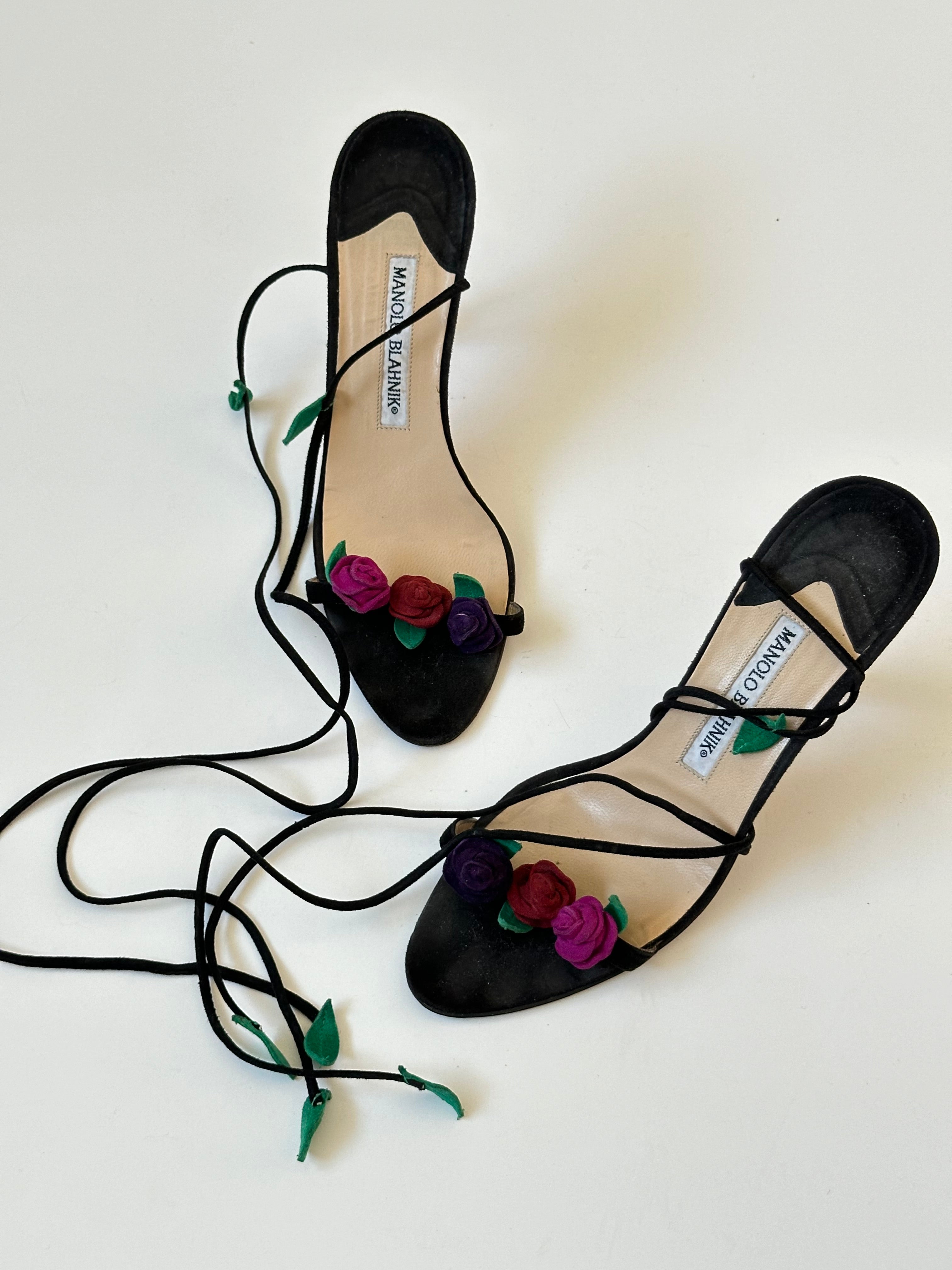Mules Manolo Blahnik En Cuir à Nœud Floral - Bout Pointu, Taille 41 - Occasion