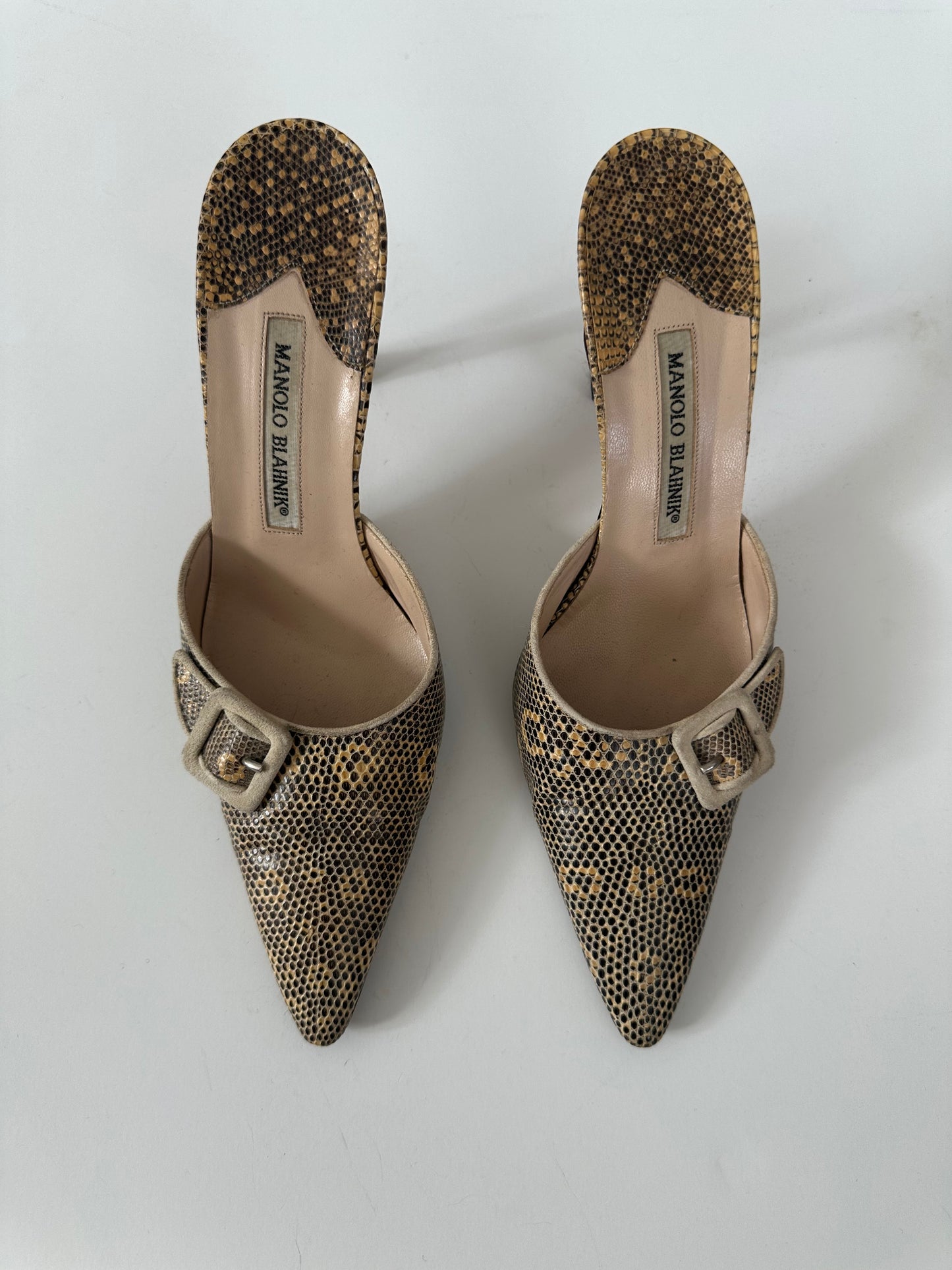 Manolo Blahnik Snakeskin Mule (38.5)