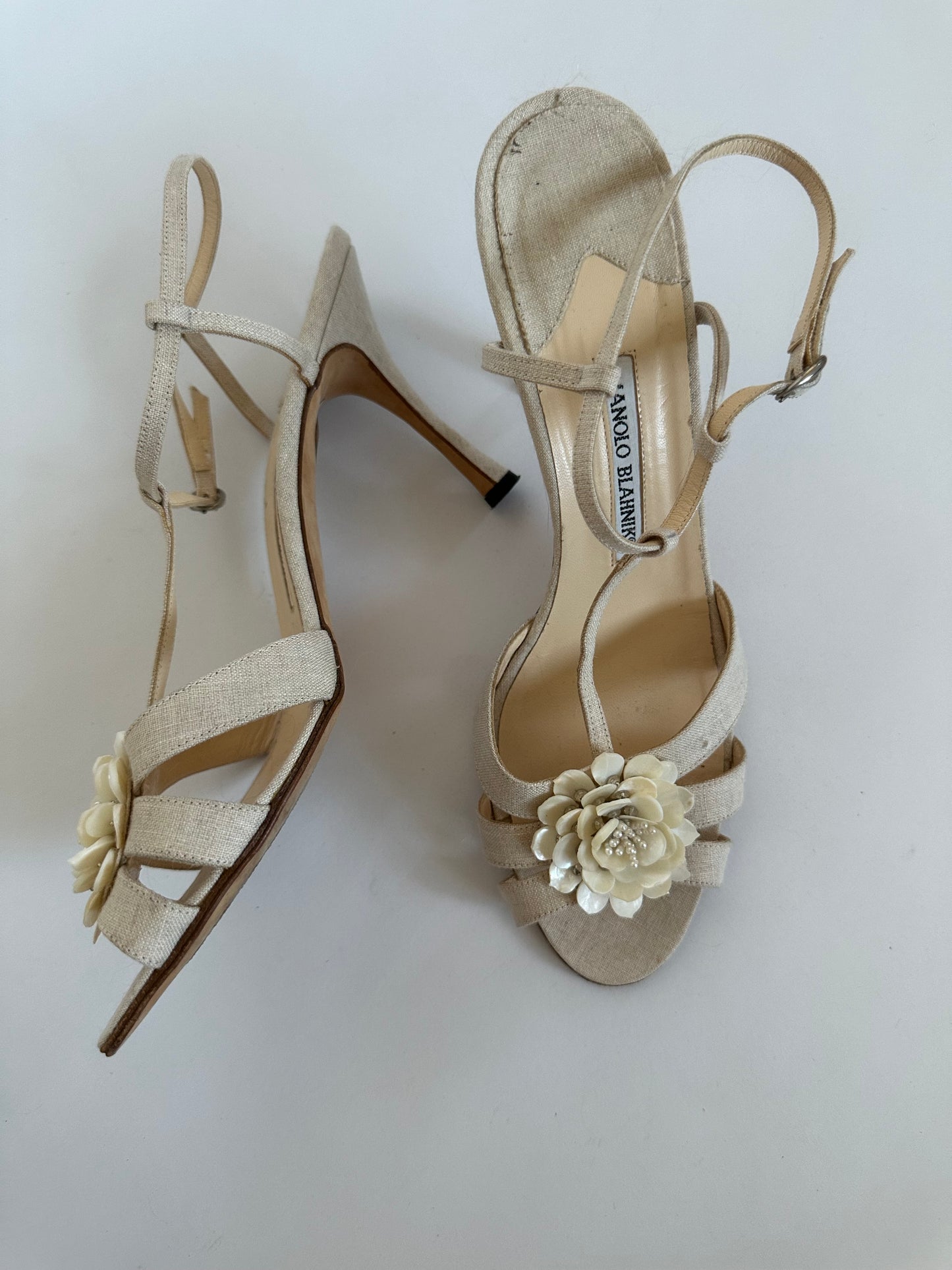 Manolo Blahnik Linen T-Strap Heel (41)