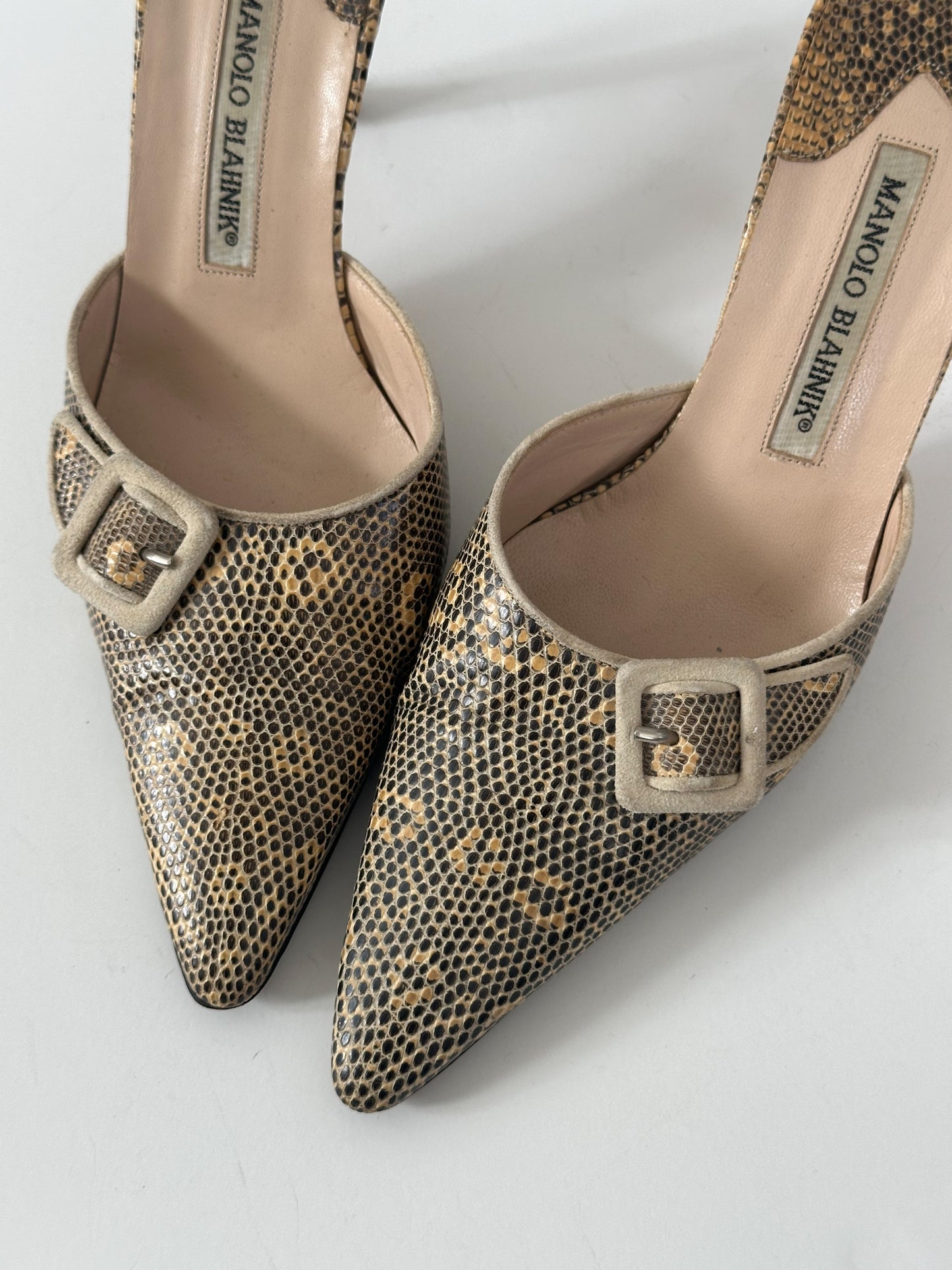 Manolo Blahnik Snakeskin Mule (38.5)