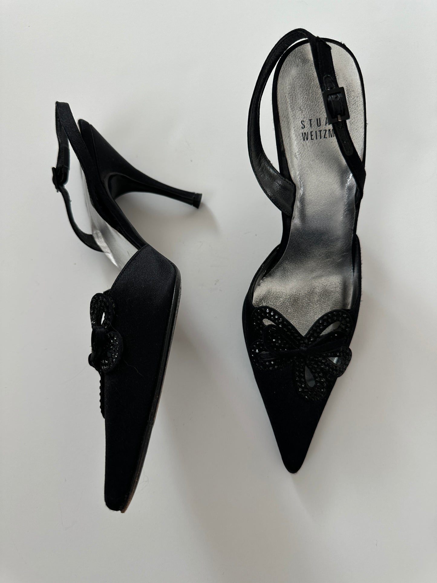 Stuart Weitzman bedazzled satin slingback (36)