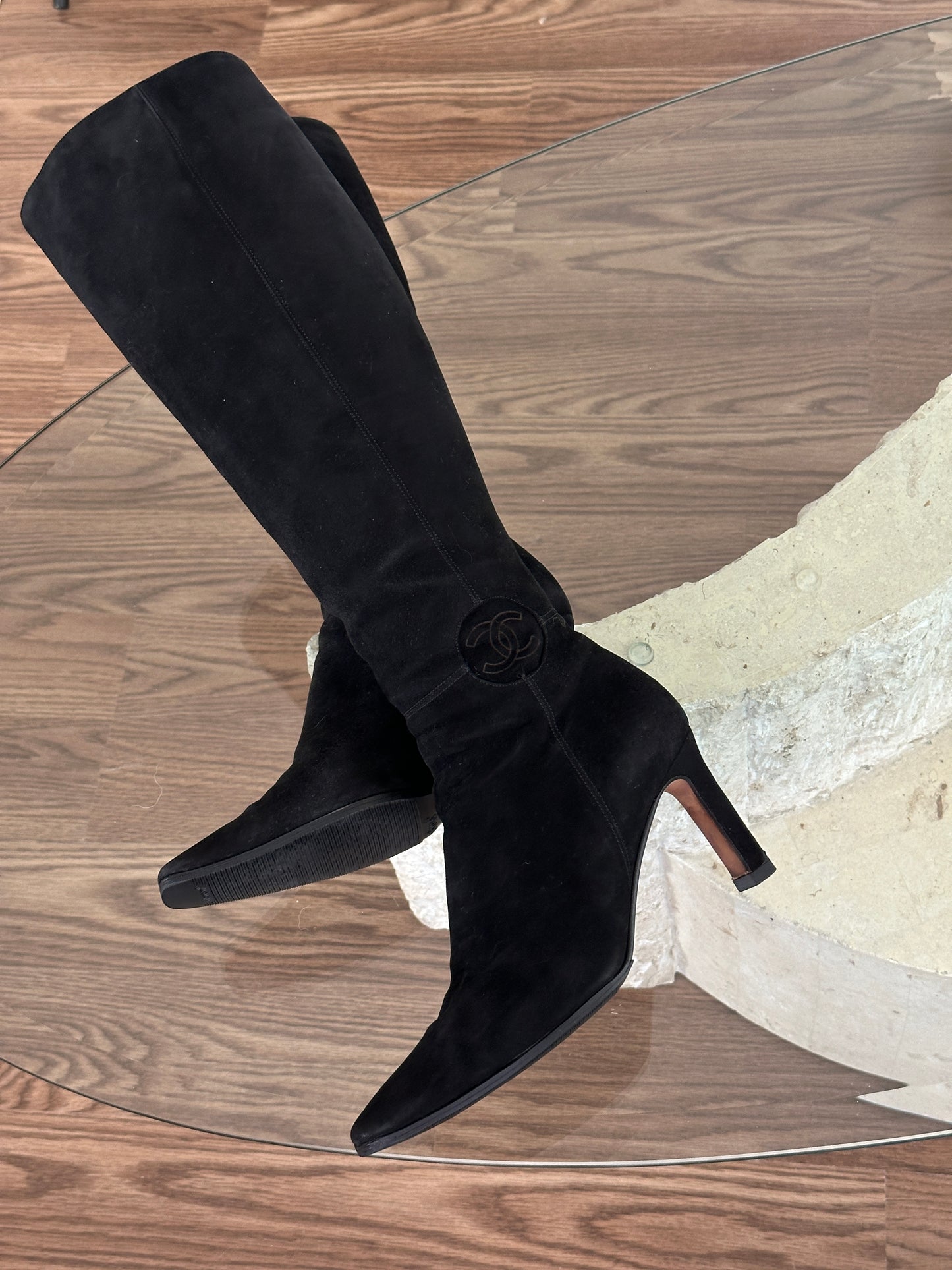 Chanel CC logo knee high boots (36)