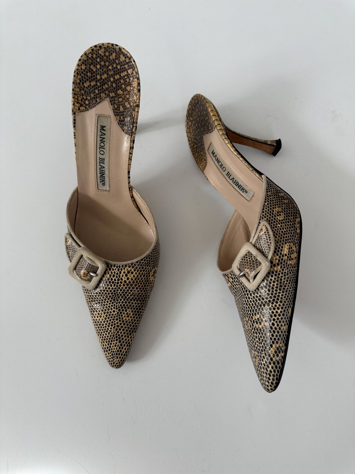 Manolo Blahnik Snakeskin Mule (38.5)