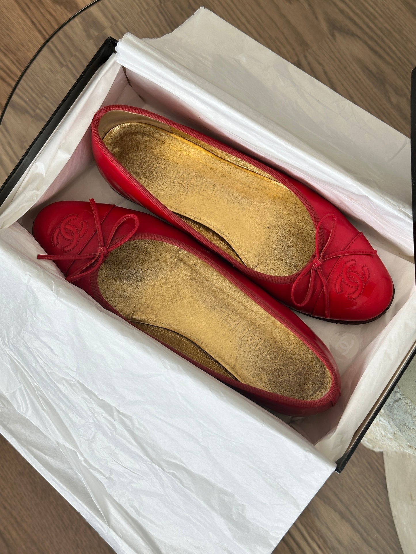 Chanel Metallic Red Flats (37)