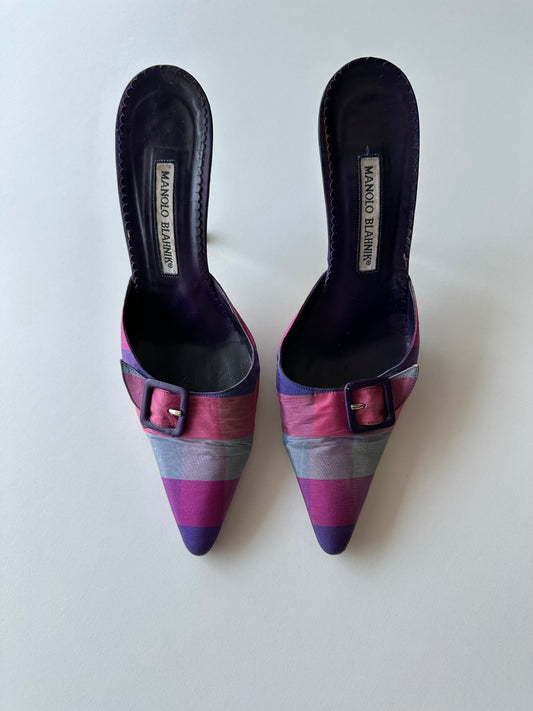 Manolo Blahnik Plaid Mule (38.5)