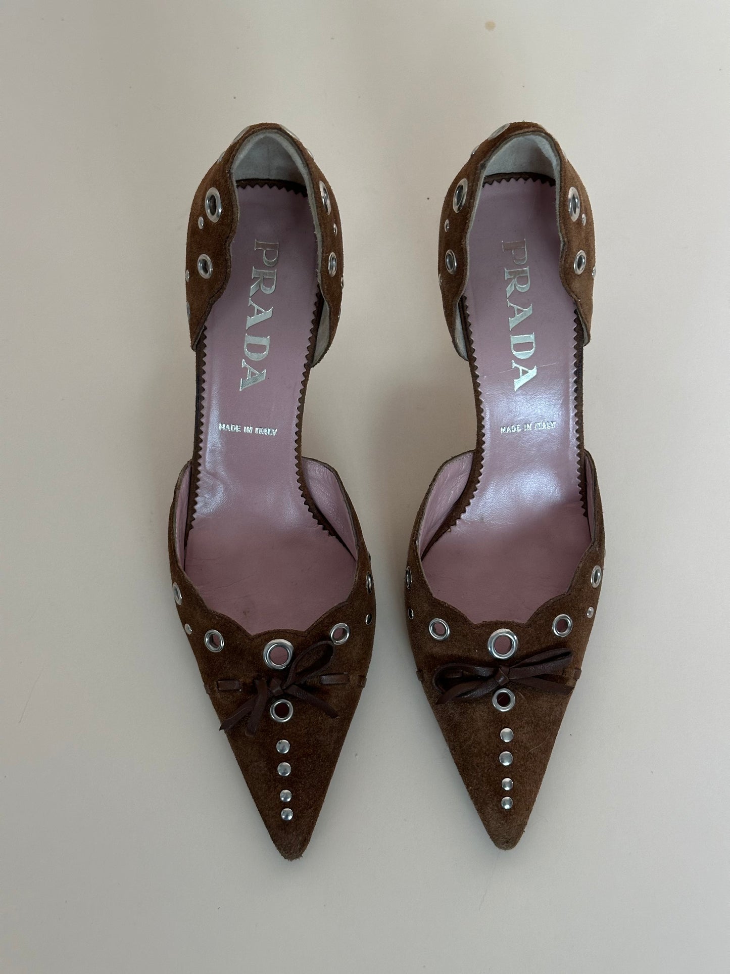 Prada Sienna Brown Grommet Heel (36)