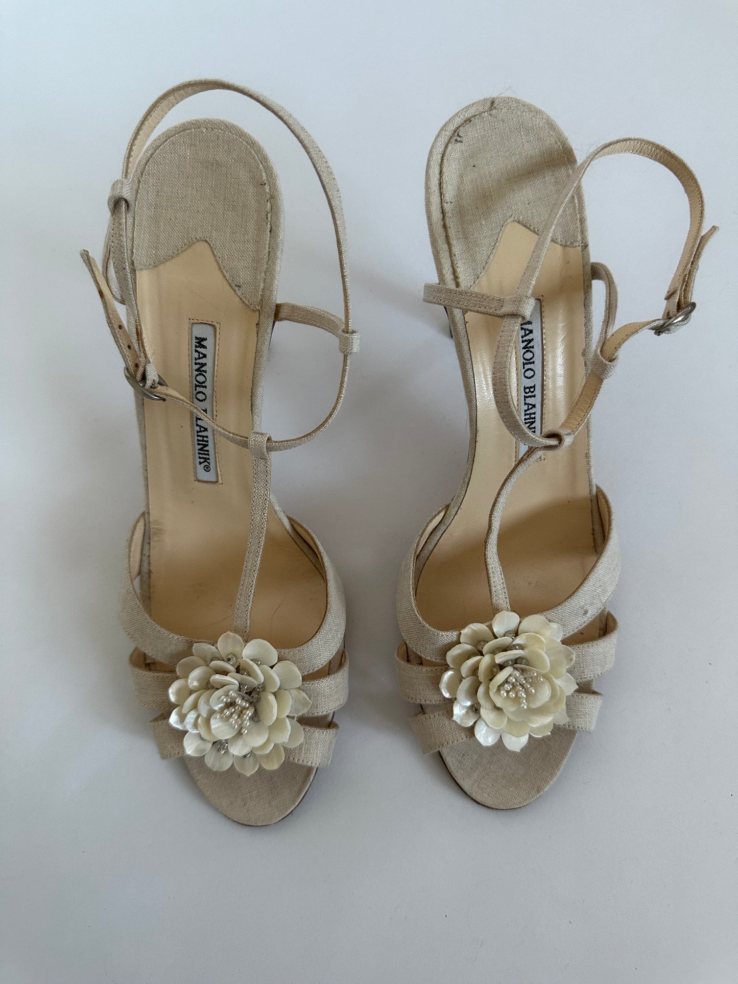 Manolo Blahnik Linen T-Strap Heel (41)