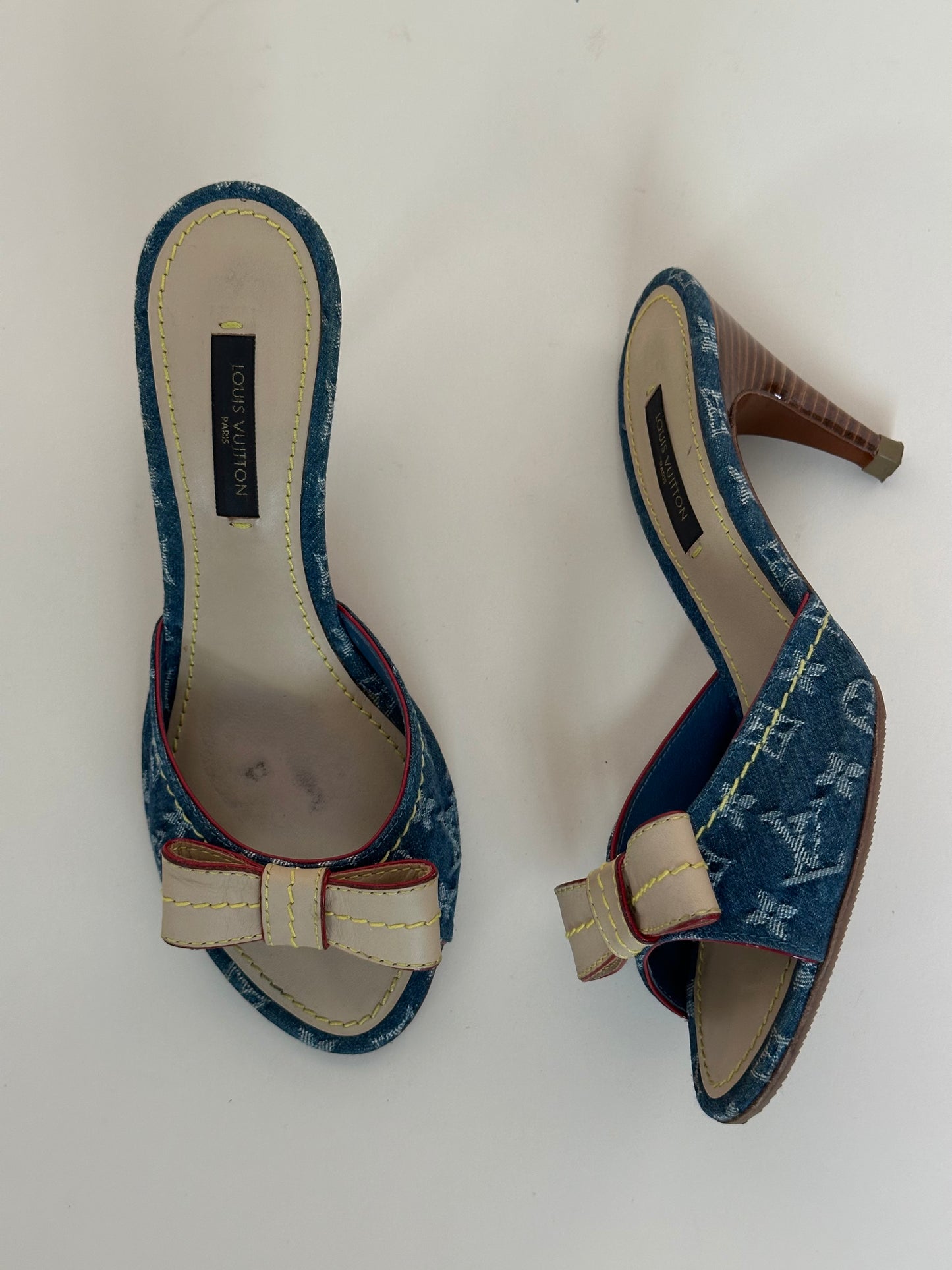 Louis Vuitton Denim Monogram Mules (34.5)