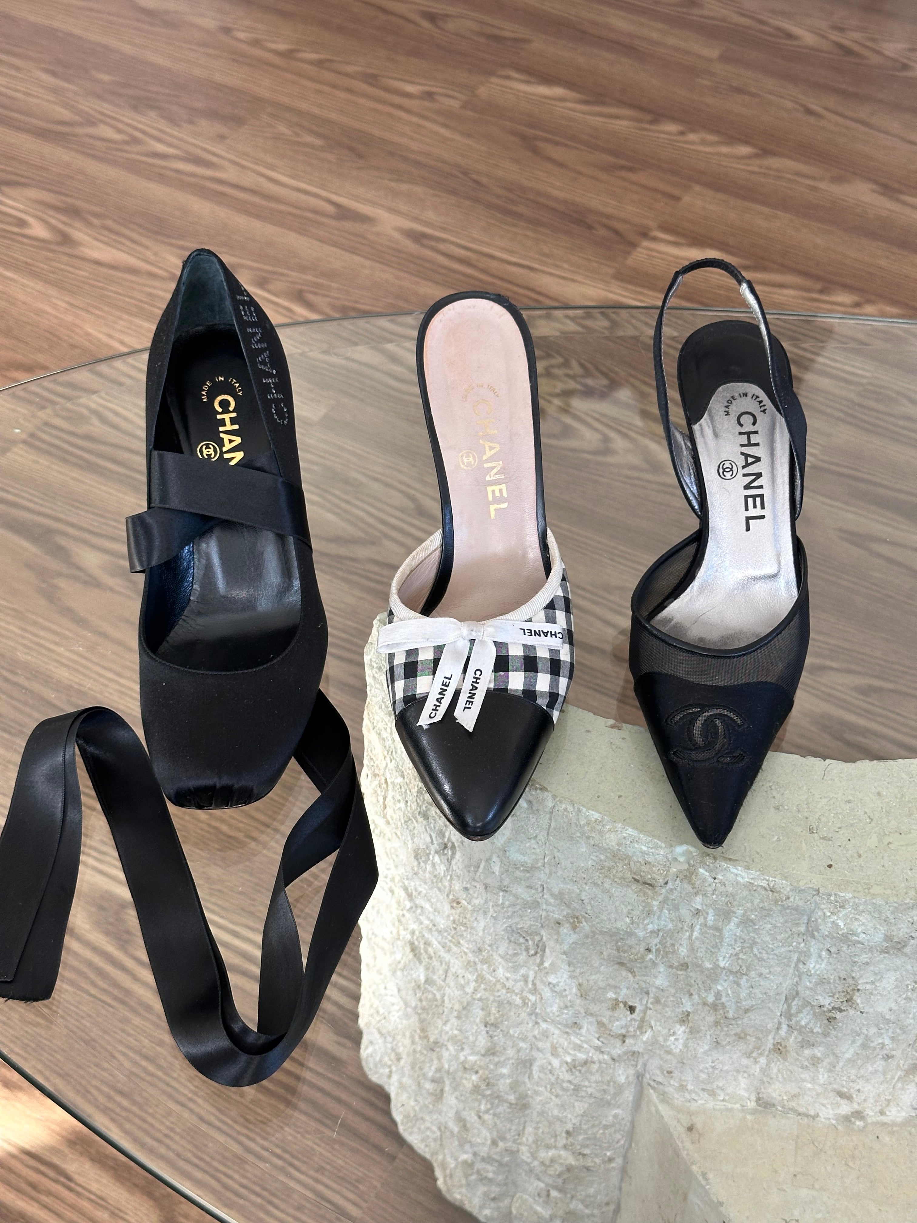 CHANEL シャネル ミュール CHANEL Mule Sandals Pearl Heel CC Logo EU 37 Black Used | eBay