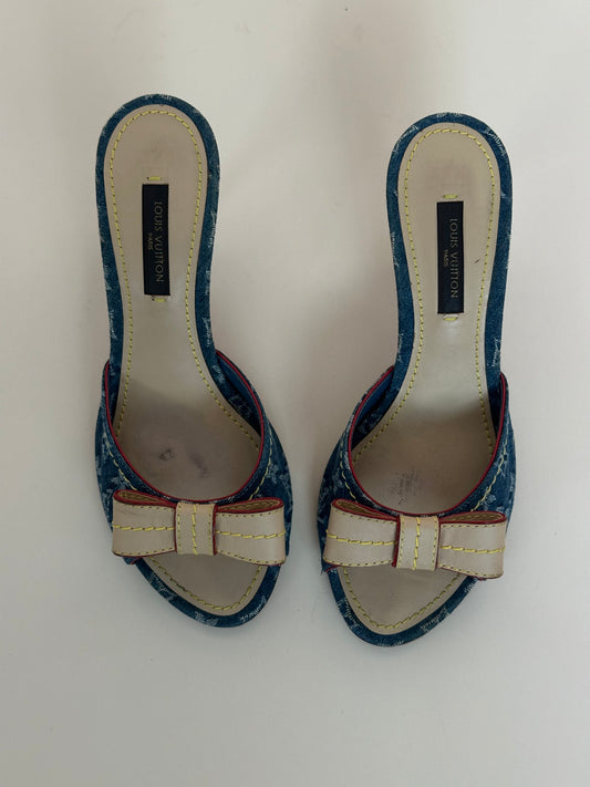 Louis Vuitton Denim Monogram Mules (34.5)