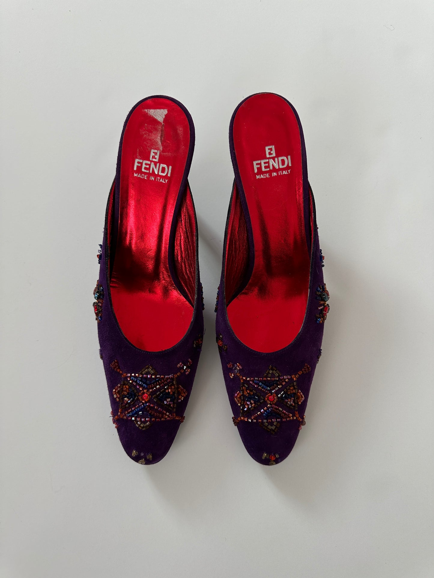 Fendi violet suede beaded mules (38.5)