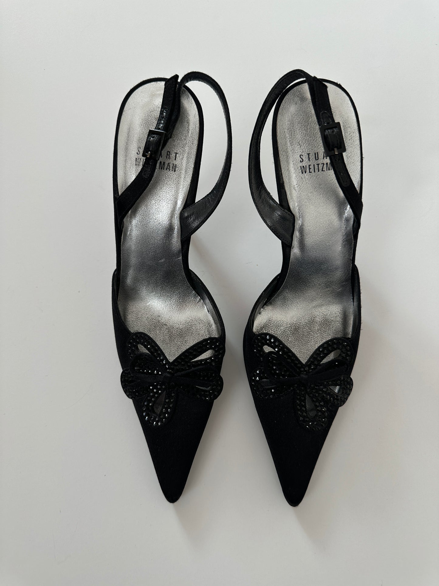 Stuart Weitzman bedazzled satin slingback (36)